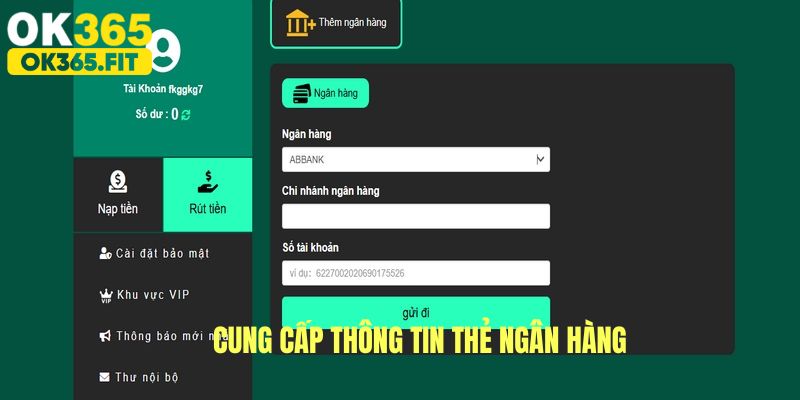 Thêm thông tin thẻ ngân hàng tại OK365